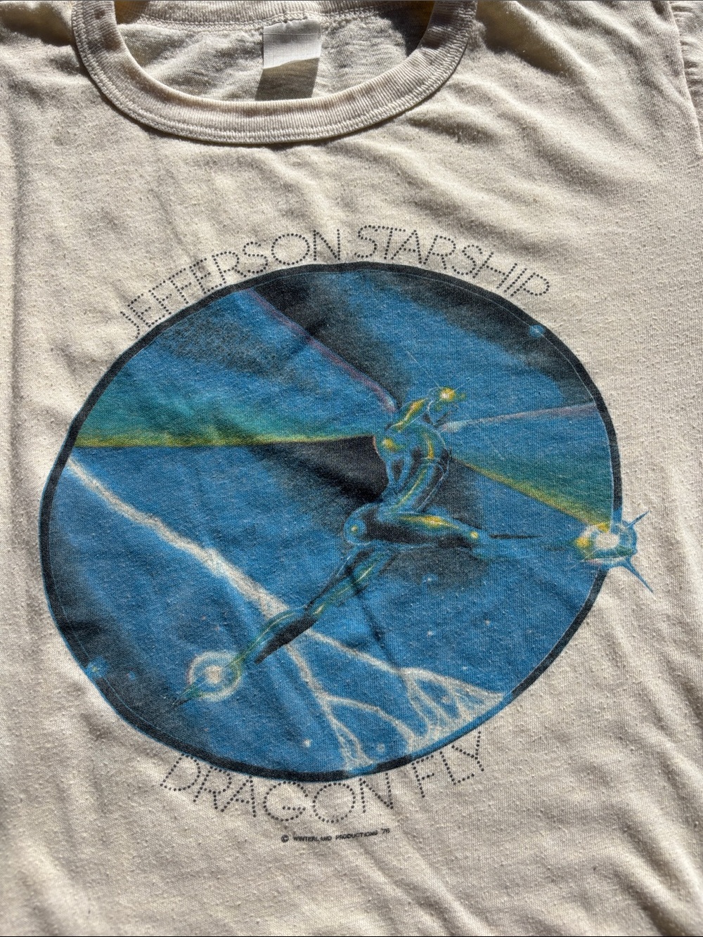 Jefferson Starship Dragon Fly Graphic Tee - White with Blue Art